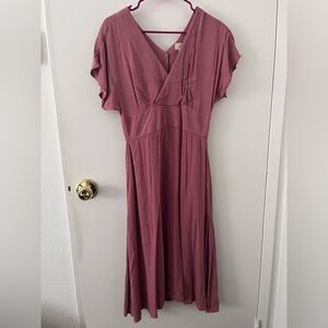 Field Day Apparel Midi Dress Rose Pink Faux Wrap V-Neck Cutout Back Medium